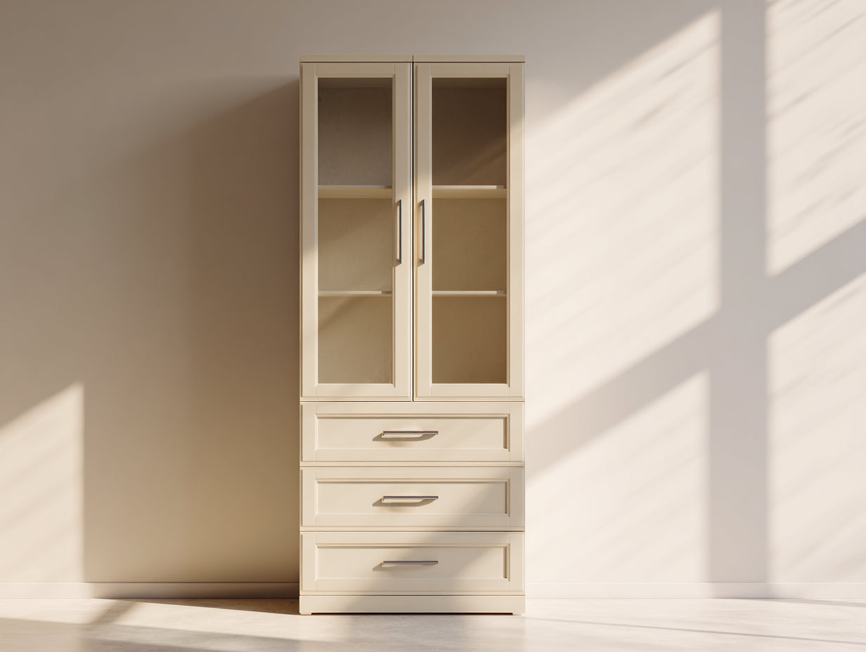 Vetrina-MDF-vetro-75x40x180 cm-Beige-design moderno minimalista