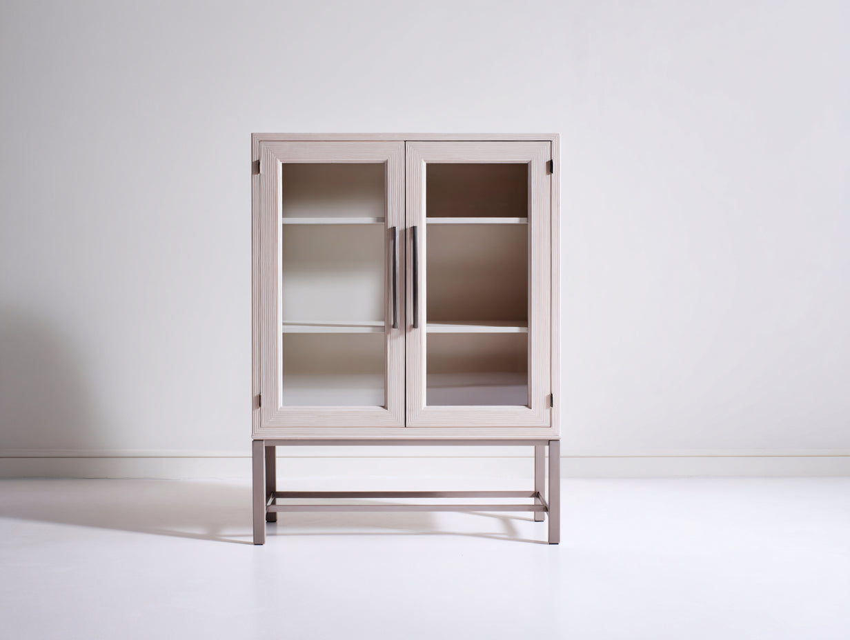 Vetrina-MDF-legno-metallo-vetro-100x40x150 cm-Beige-design moderno elegante