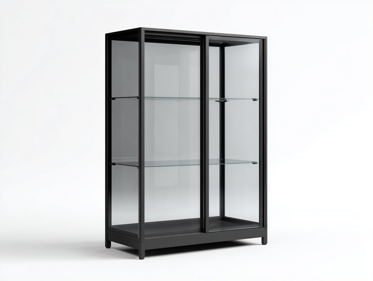 Vetrina-metallo-vetro-110x40x170 cm-Nero-design moderno minimalista