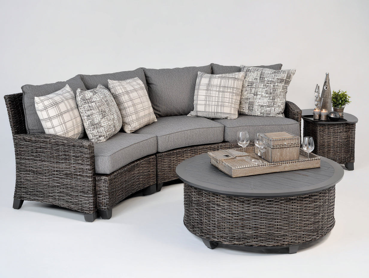 Divani da esterno - rattan PE-tessuto - 286x108x80 cm - grigio naturale-grigio scuro - stile lounge moderno