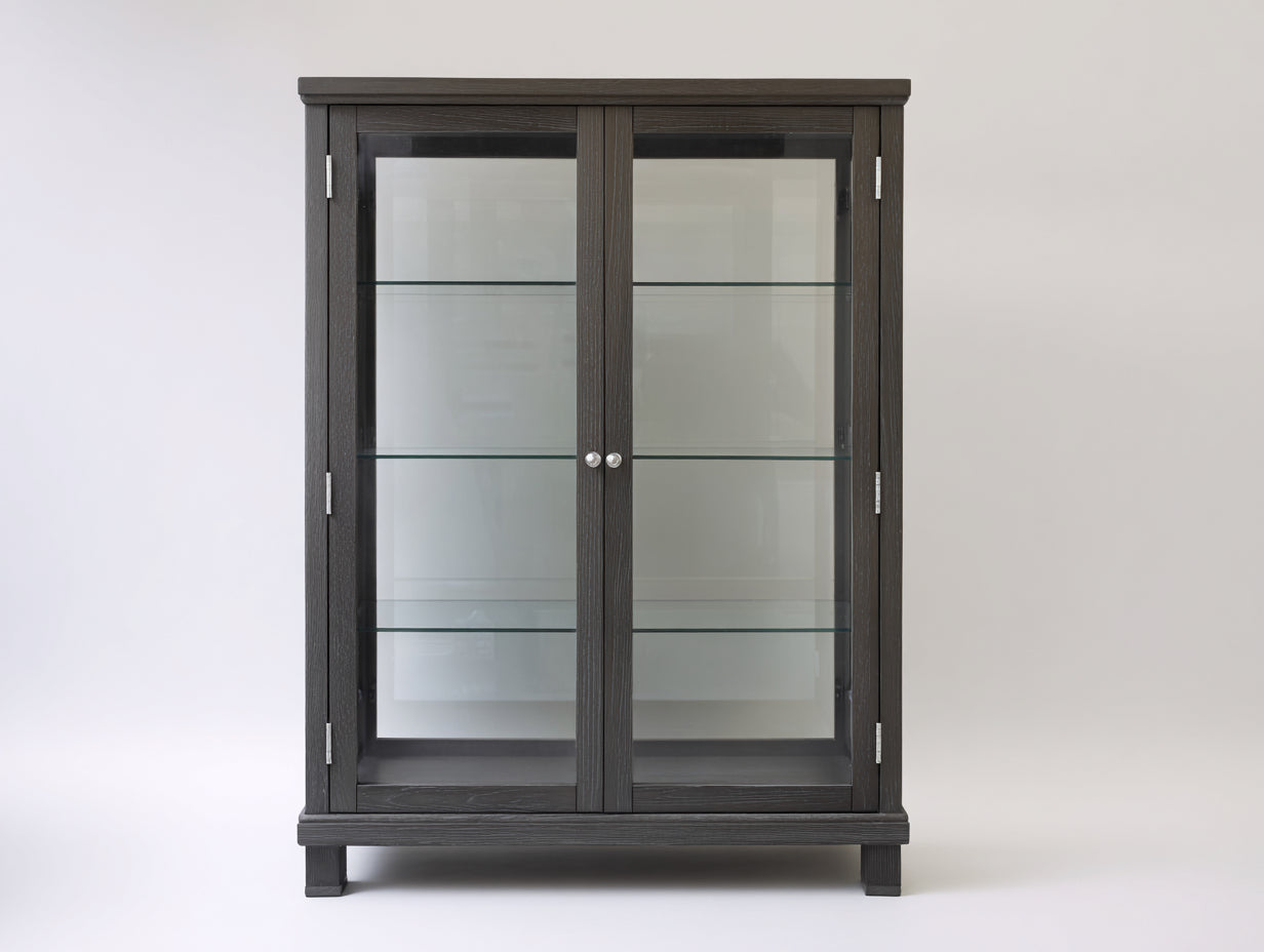 Vetrina-legno-MDF-vetro-110x40x165 cm-Grigio scuro-design classico elegante