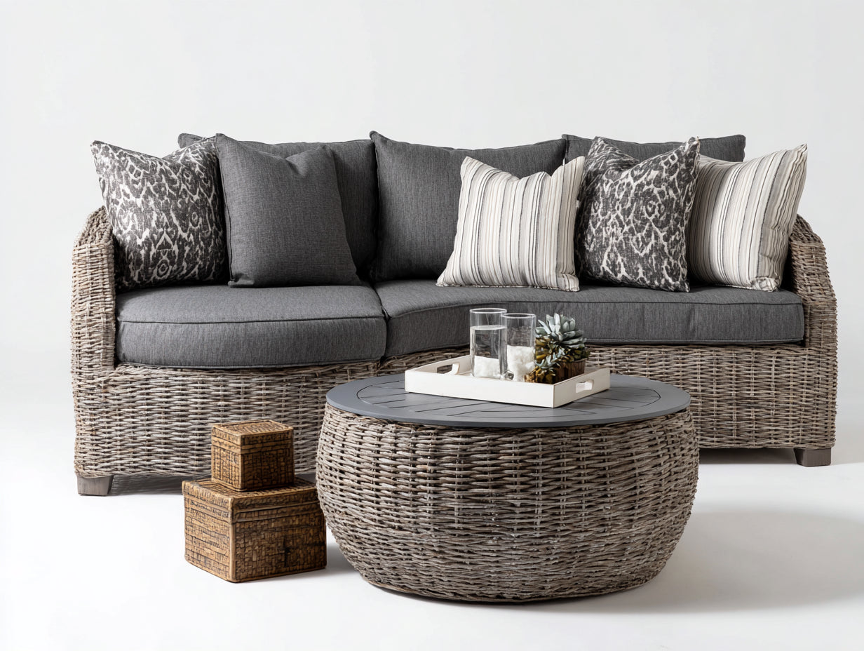 Divani da esterno - rattan PE-tessuto - 238x100x78 cm - grigio naturale-grigio scuro - stile lounge moderno