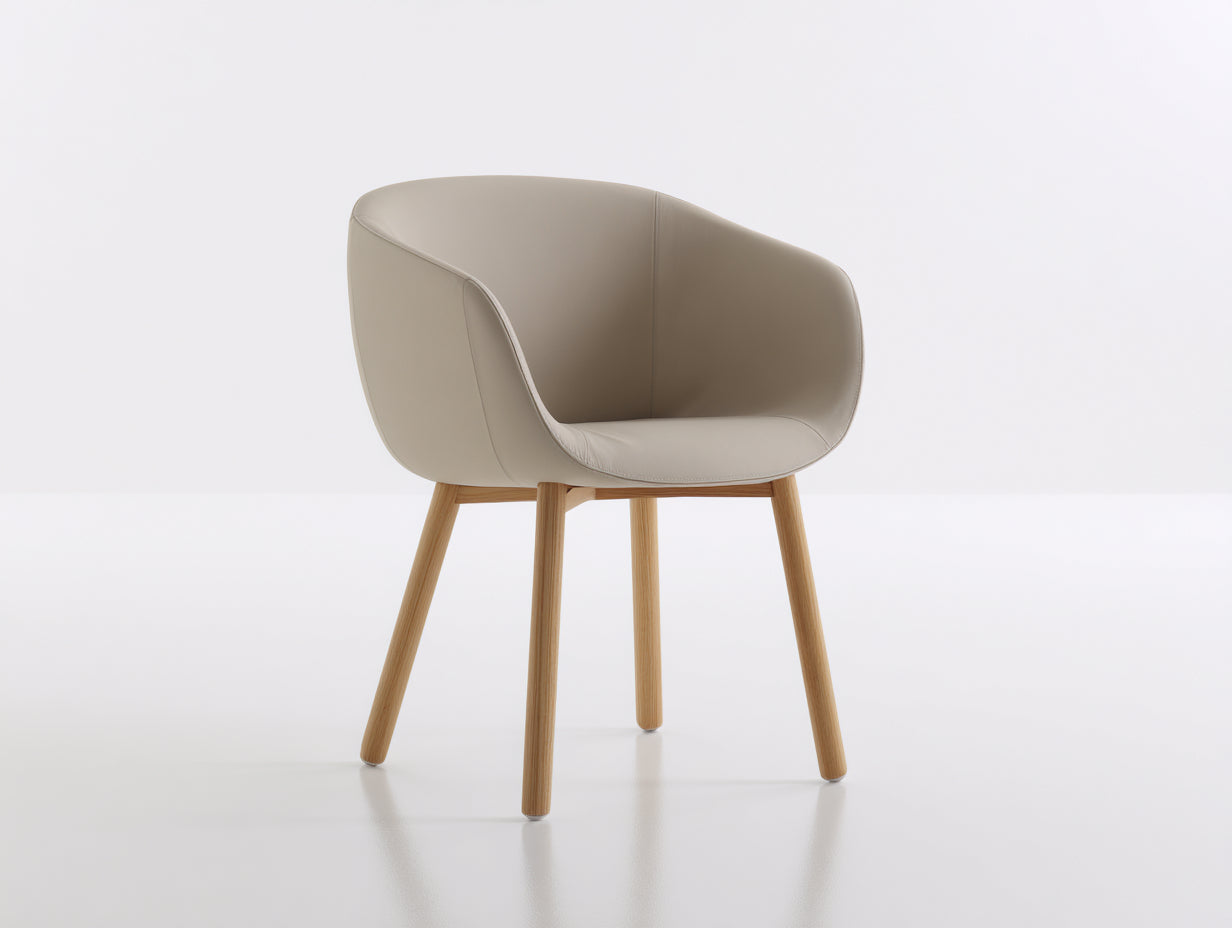 Sedia da pranzo-ecopelle-legno massello-60x57x79 cm-beige sabbia-legno naturale-stile moderno nordico