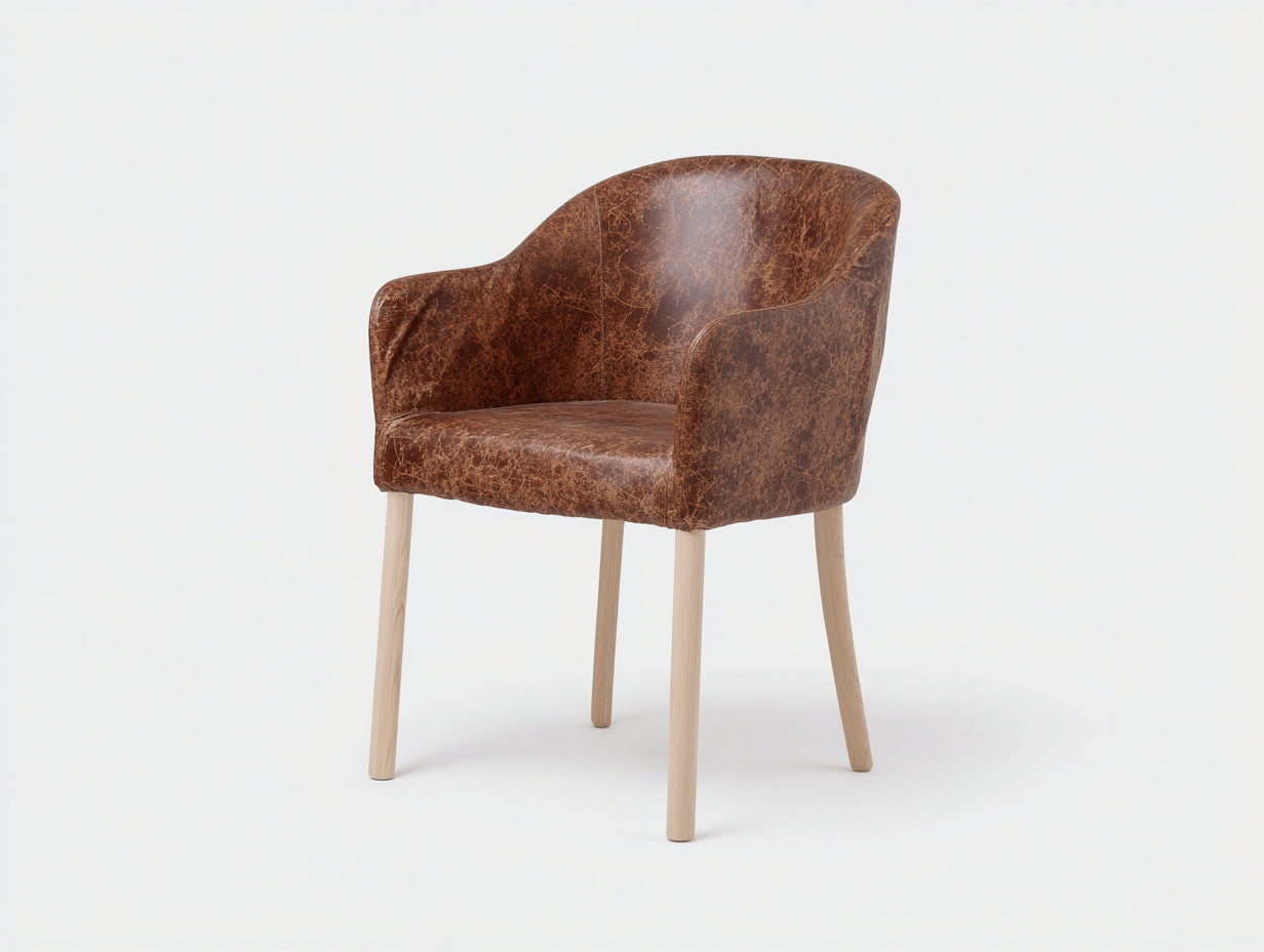 Sedia da pranzo-pelle-legno massello-61x59x80 cm-marrone-legno naturale-stile moderno