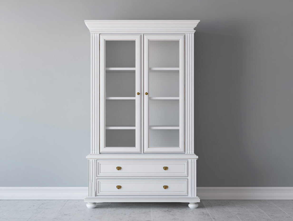 Vetrina-MDF-legno-vetro-110x45x190 cm-Bianco-design classico elegante