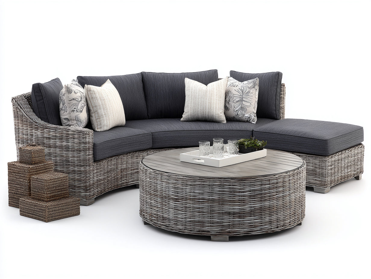 Divani da esterno - rattan PE-legno-tessuto - 286x196x82 cm - grigio naturale-grigio scuro - stile lounge moderno