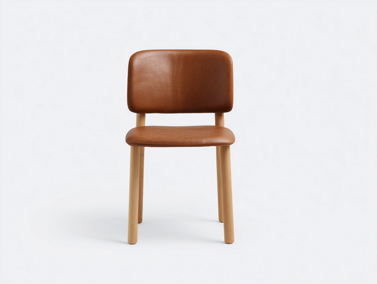 Sedia da pranzo-pelle-legno massello-55x52x78 cm-marrone-legno naturale-stile moderno