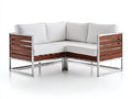 Divani da esterno - legno-acciaio-tessuto - 224x224x74 cm - marrone naturale-argento-bianco - stile lounge moderno