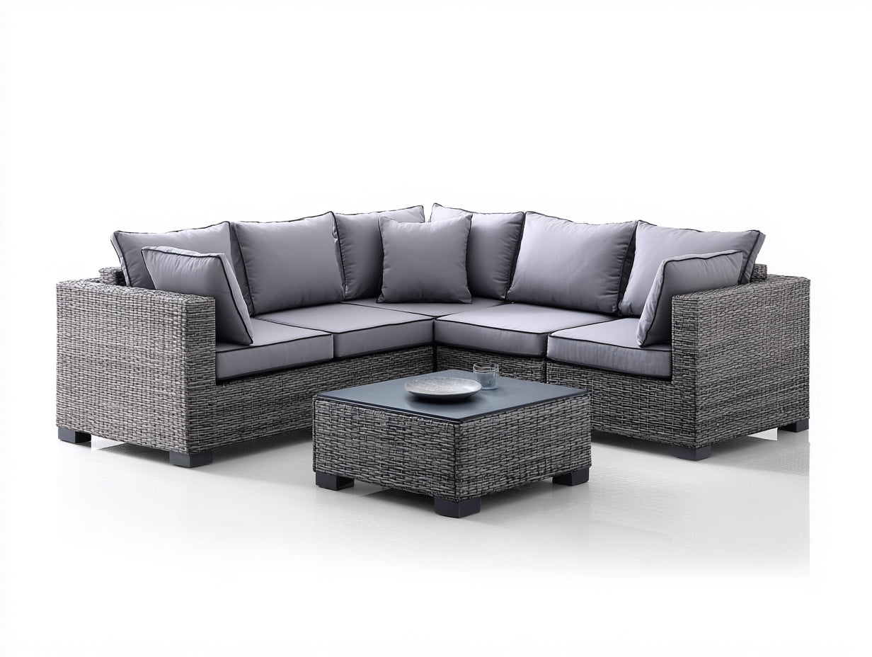 Divani da esterno - rattan PE-vetro-tessuto - 260x260x78 cm - grigio naturale-grigio - stile lounge moderno