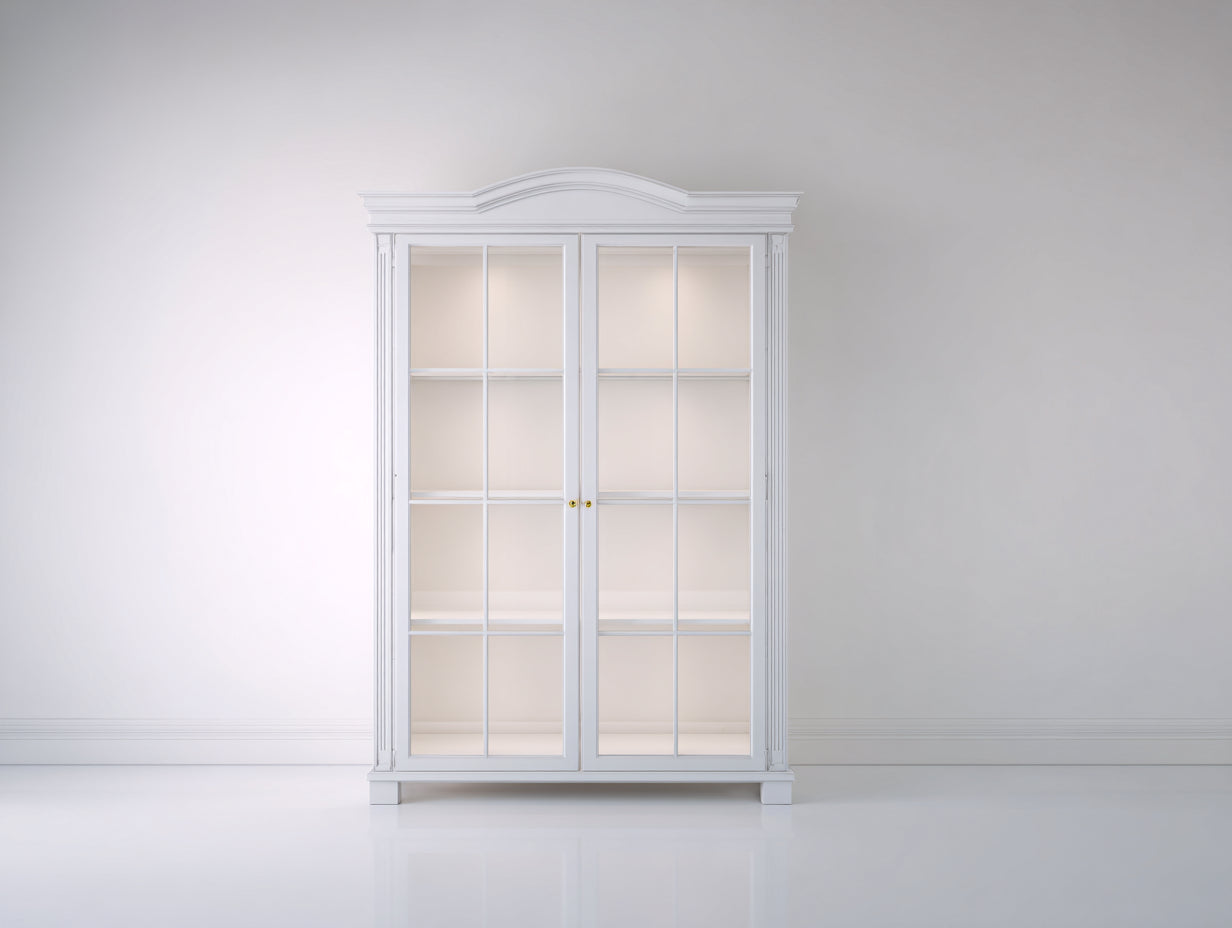 Vetrina-MDF-legno-vetro-150x50x215 cm-Bianco-design classico elegante