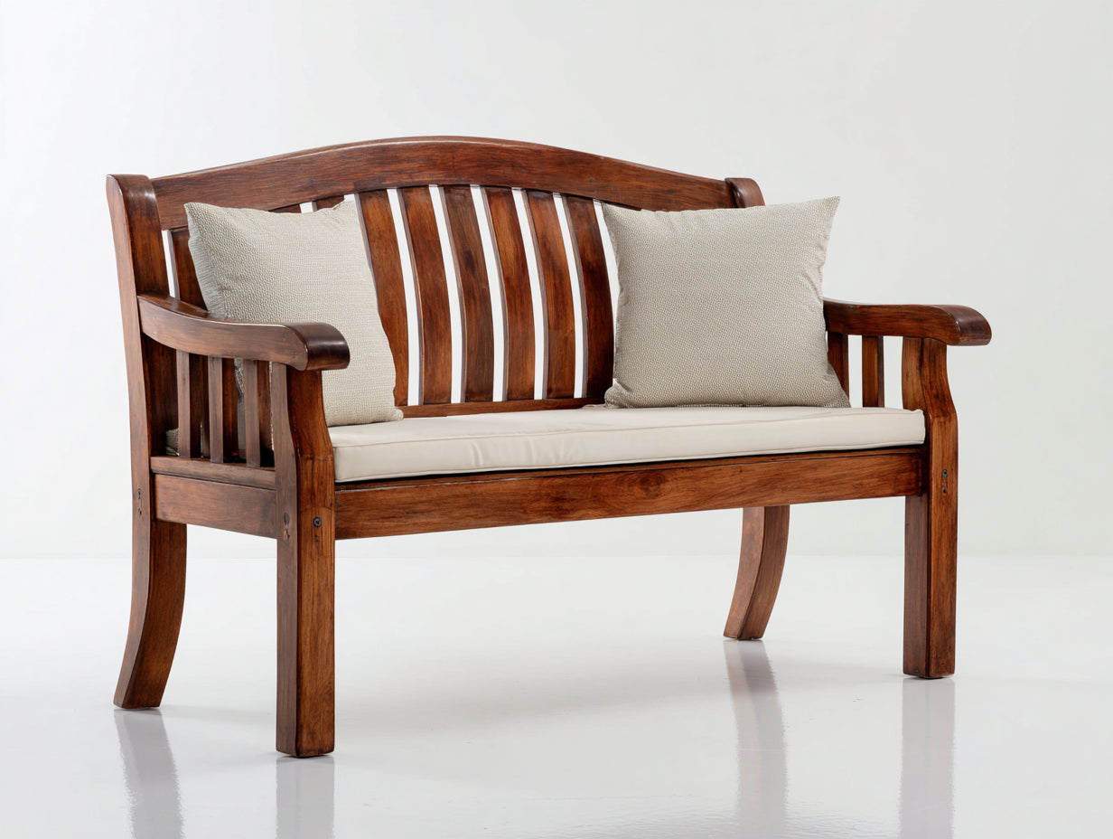 Panche da giardino-Legno-Tessuto-135x62x90 cm-Marrone-Beige-Classico