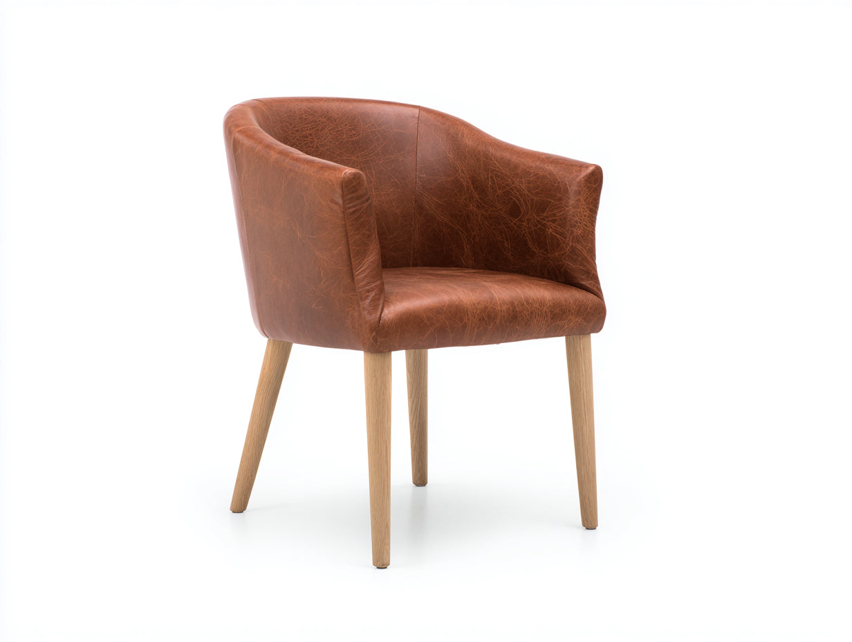 Sedia da pranzo-pelle-legno massello-60x58x82 cm-marrone-legno naturale-stile moderno