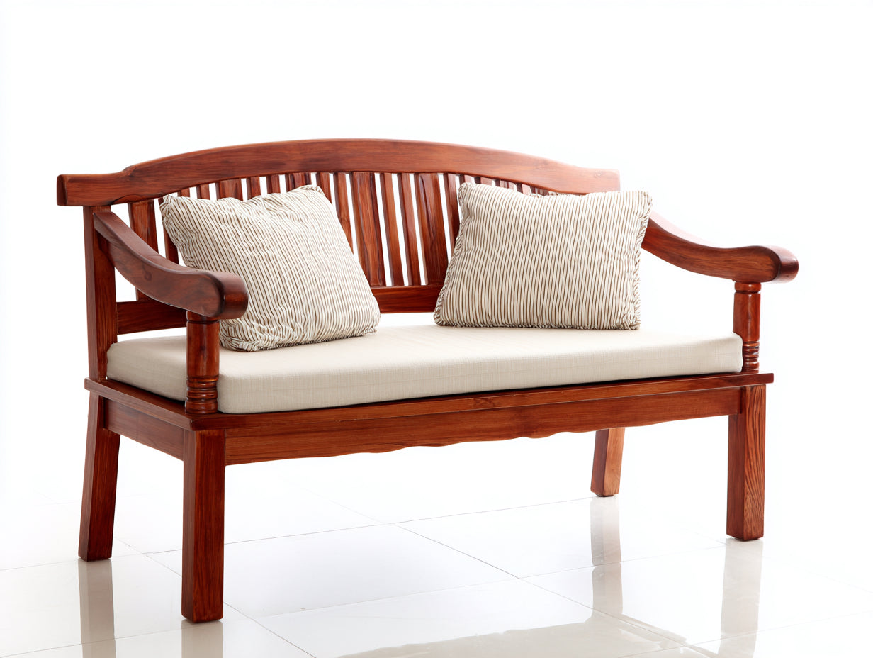 Panche da giardino-Legno-Tessuto-132x58x92 cm-Marrone-Beige-Classico