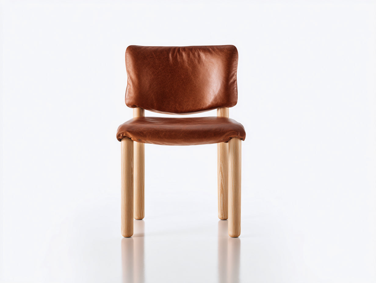 Sedia da pranzo-pelle-legno massello-56x55x79 cm-marrone-legno naturale-stile moderno