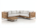 Divani da esterno - legno-acciaio-tessuto - 250x250x76 cm - marrone naturale-argento-bianco - stile lounge moderno