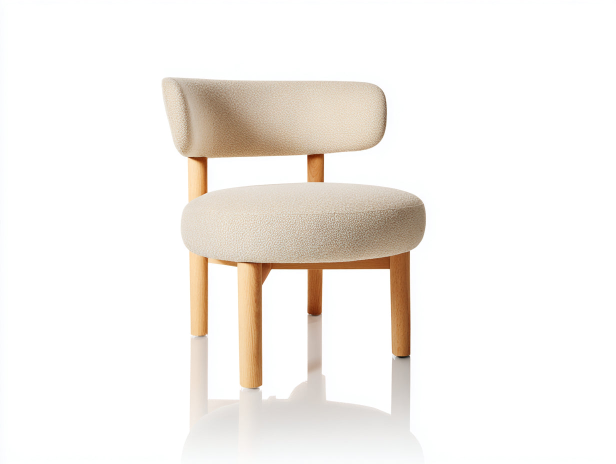 Sedia da pranzo-tessuto bouclé-legno massello-58x56x76 cm-beige chiaro-legno naturale-stile moderno nordico