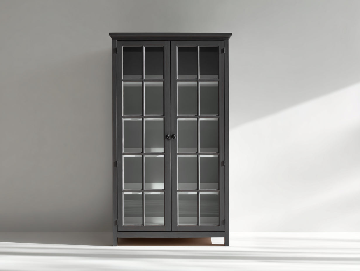 Vetrina-legno-MDF-vetro-110x40x180 cm-Grigio scuro-design classico elegante